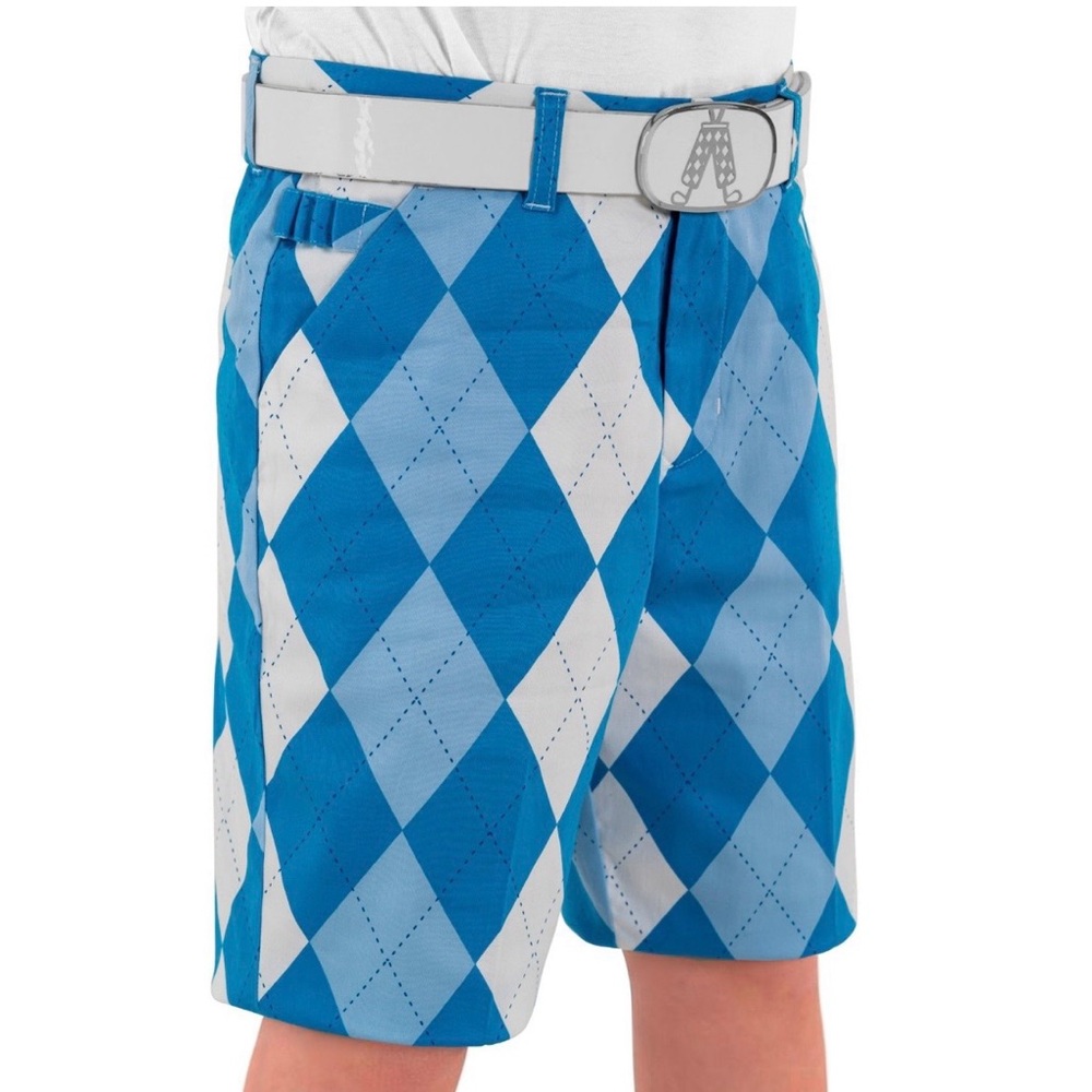 Royal & Awesome Kids Old Tom’s Golf Shorts Size Small Blue and White Argyle